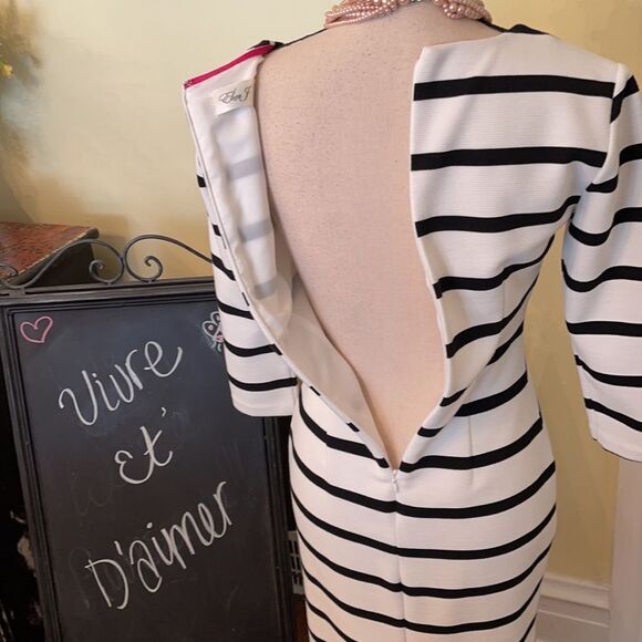 Eliza J Ivory Classic *Chic* Striped Stretch Sheath Dress EUC - Picture 7 of 10